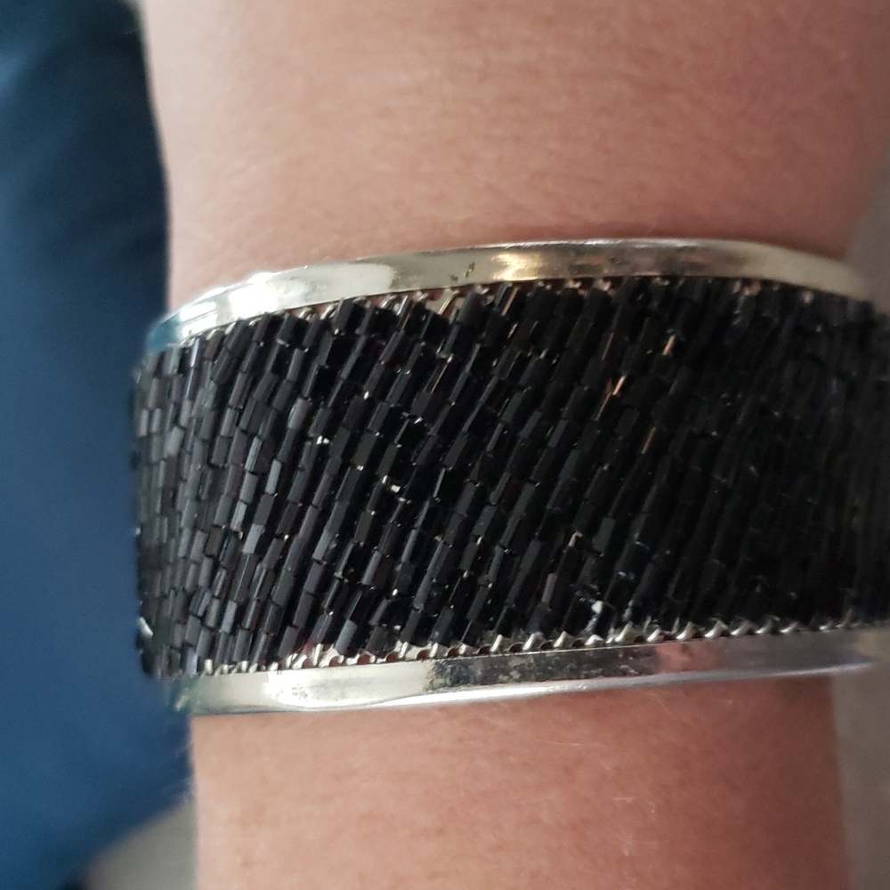Vintage black beaded cuff bracelet